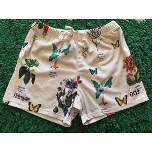 Civil Regime Mesh Shorts Mens L Cream Excellent Botanical Butterfly Print 002